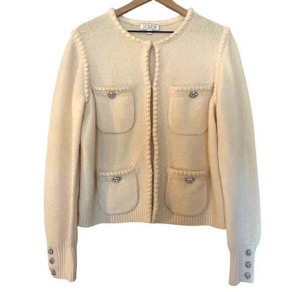 J. Crew Odette Sweater Lady Jacket Cream Alpaca Wool Jewel Buttons Size M - Picture 2 of 6